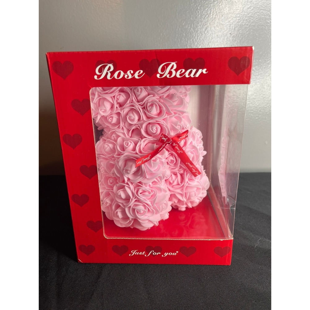 Pink Rose Bear Artificial Flower Teddy Bear in Gift Box 55775 Major Trading Inc